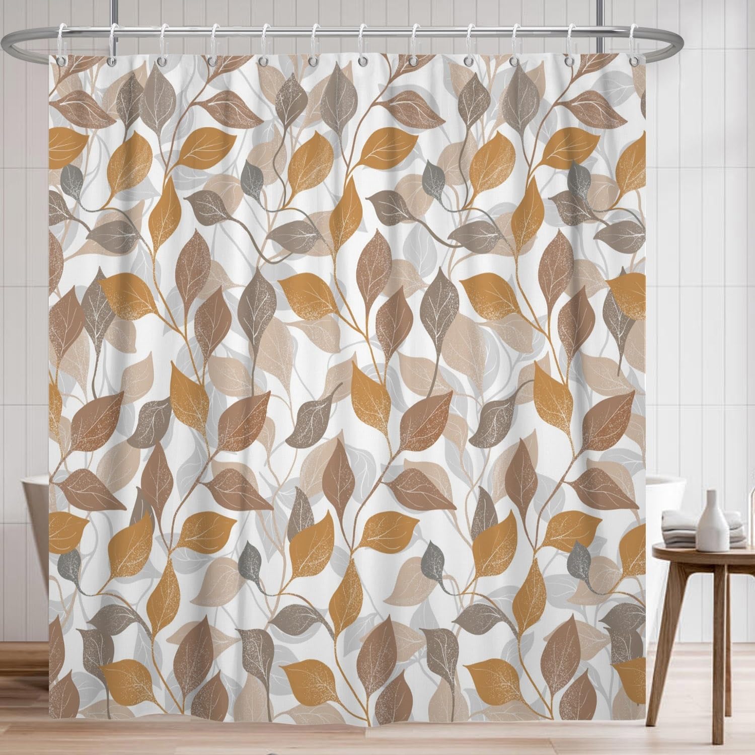 Rideau de douche moderne en tissu lourd orange gris et marron avec crochets
