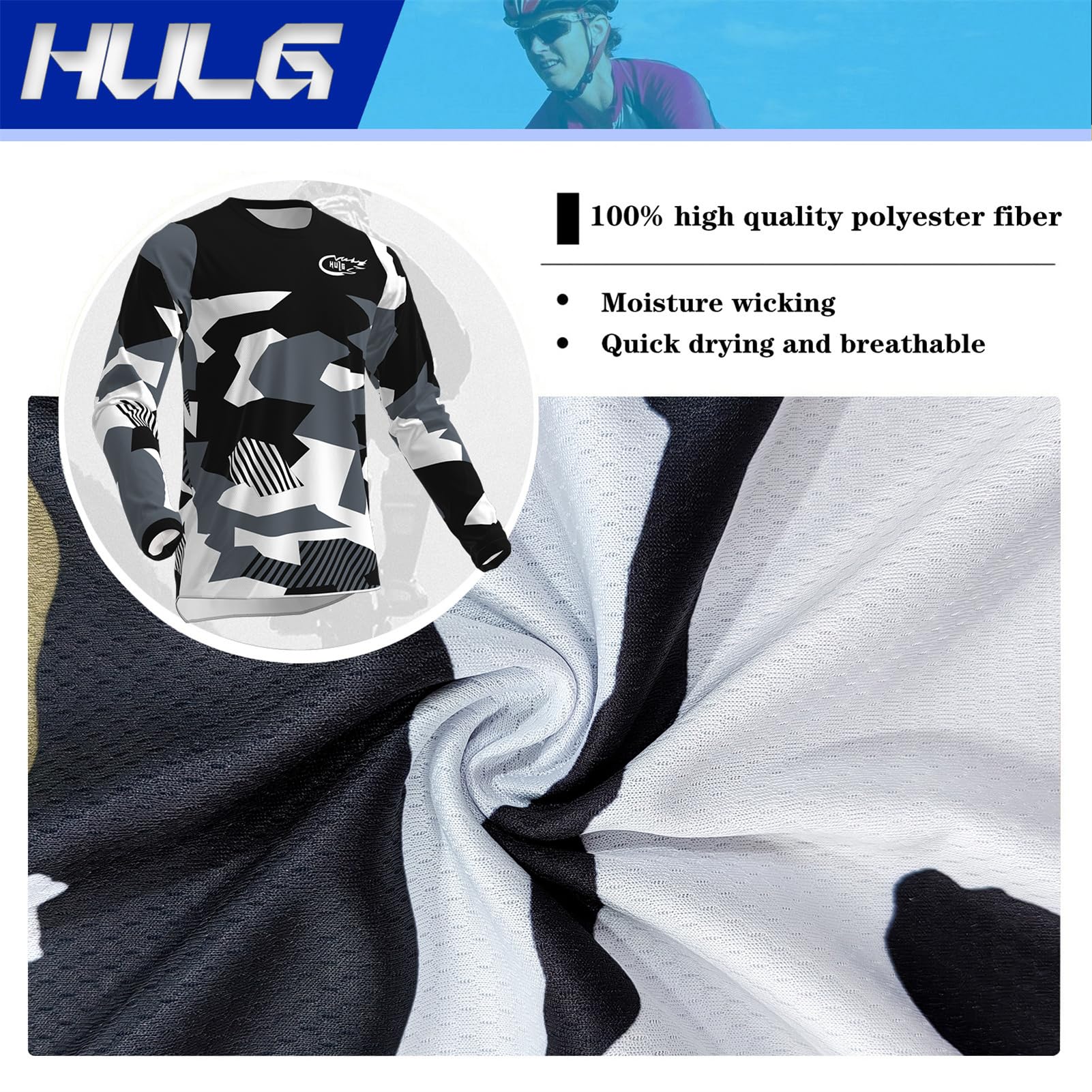 Ropa de Ciclismo para Hombre, Camiseta de Ciclismo de montaña (Manga Larga), Adecuada para Ciclismo de montaña/BMX/Moto de Cross y Otros Deportes