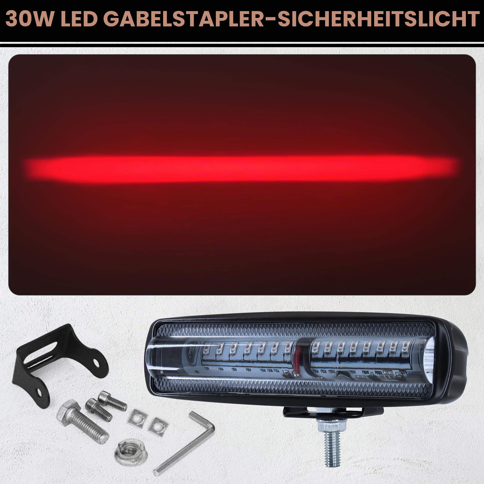 Dinfu Rote Zonenleuchte Gabelstapler, 30W LED Warnzonenleuchte DC 12-80V, 3m Rotlinie Gefahrenbereich Sicherheitsleuchte IP67, für Linde Toyota Jungheinrich Still Crown