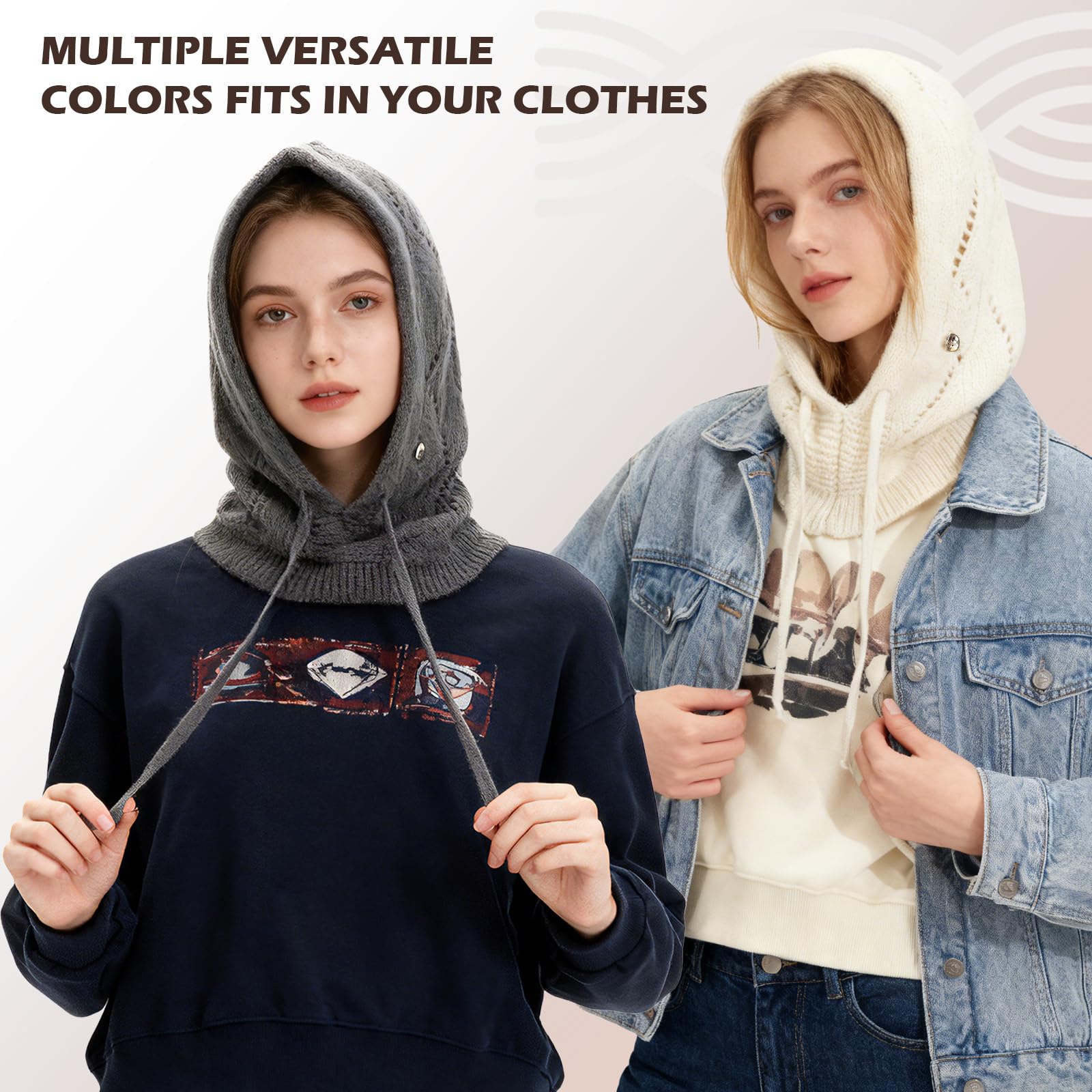 Damska zimowa luźna dzianinowa czapka, ciepła wiatroszczelna regulowana czapka z kapturem Snood, szalik 2 w 1, moda na co dzień, kominiarka, czapki beanie z ocieplaczem na szyję dla kobiet