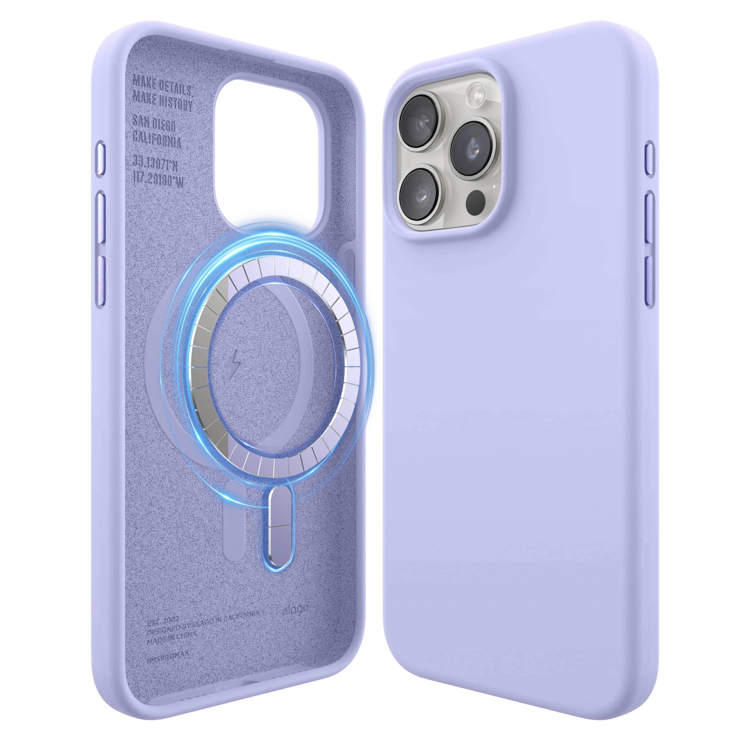 elago Cover Magnetica in Silicone Compatibile con iPhone 15 Pro Max Custodia, Compatibile con Accessori MagSafe, Magneti Integrati, Silicone Premium, Protezione Completa [Struttura a 5 Strati] (Viola)
