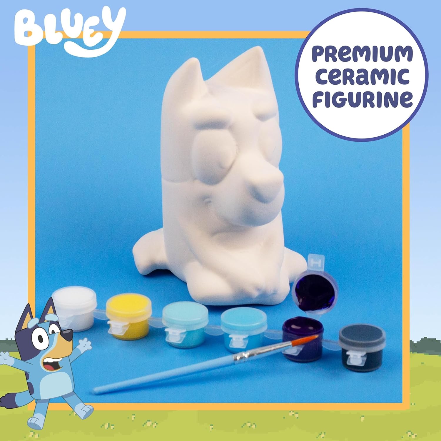 Bluey Paint Your Own Figurine, Fun Paintable Ceramic Figure, Includes 6 Acrylic Paints, Paintbrush, Toys, Birthday Decorations, Party Favors, Kids Activities, Figures