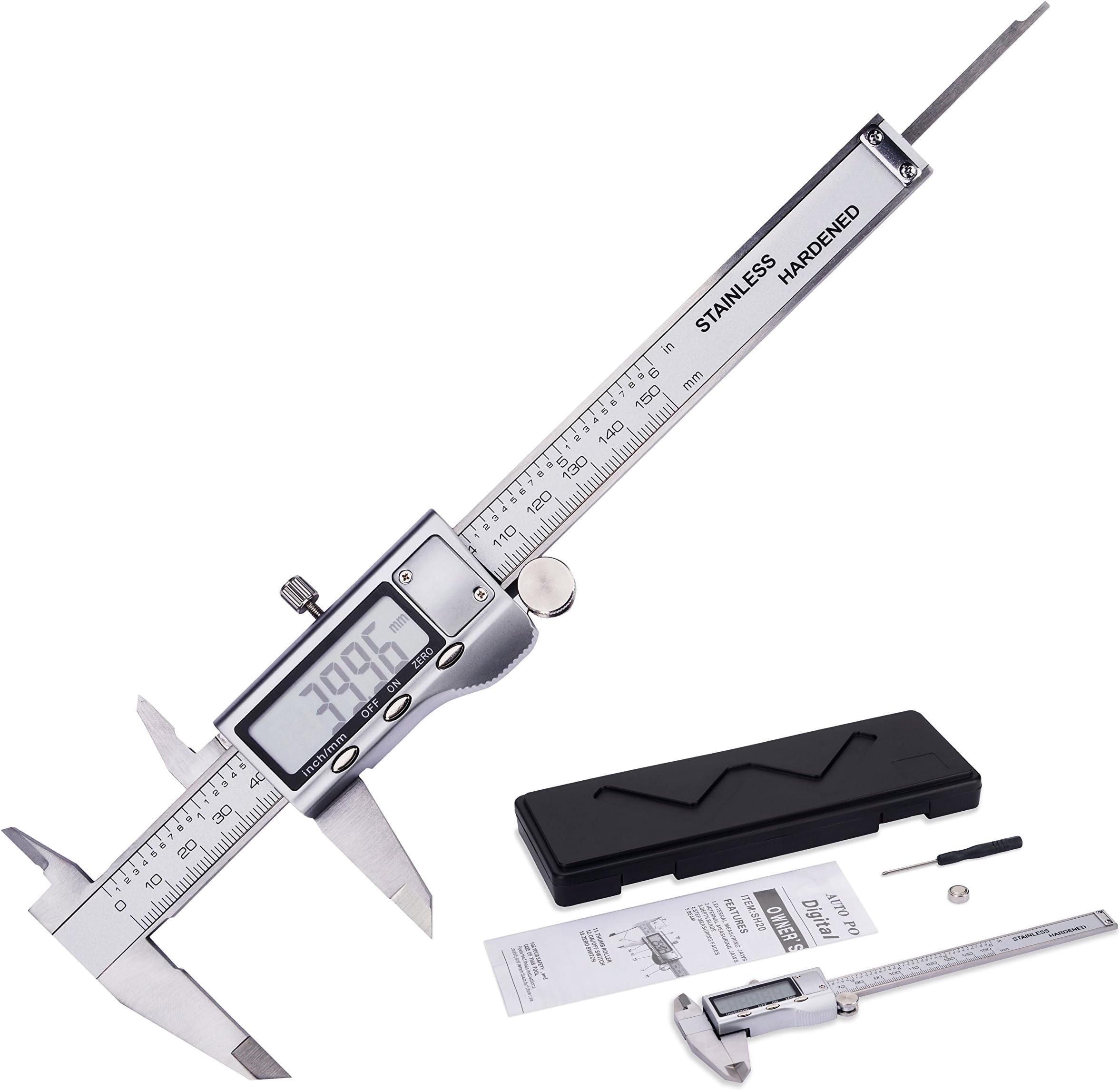 Digital Caliper Electronic Vernier Calipers IP54 Water Resistant Measuring Tool Waterproof Stainless Steel Caliper with Auto-Off Function Extra Large LCD Screen Display by RUBEDER (0-6 inch)