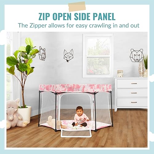 Miniatura 2 de Corralito Onyx en rosa, portátil y ligero, corralito para bebés y niños pequeños, viene con un cómodo suelo acolchado