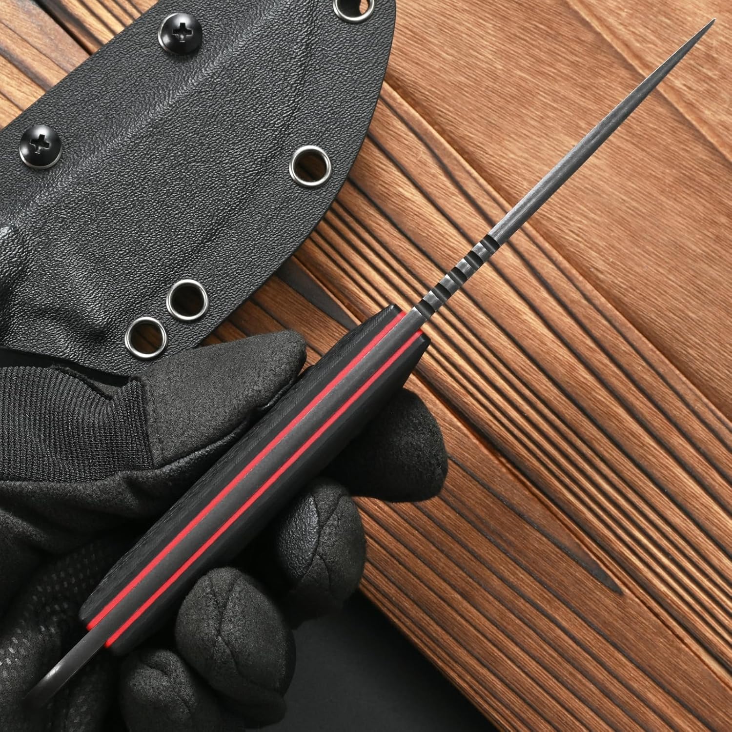 FF105 Fixed Blade Knife，DC53 Black Stonewashed Steel Blade Carbon Fiber Handle Full Tang Knife for Outdoor Camping Hunting Working(Black)