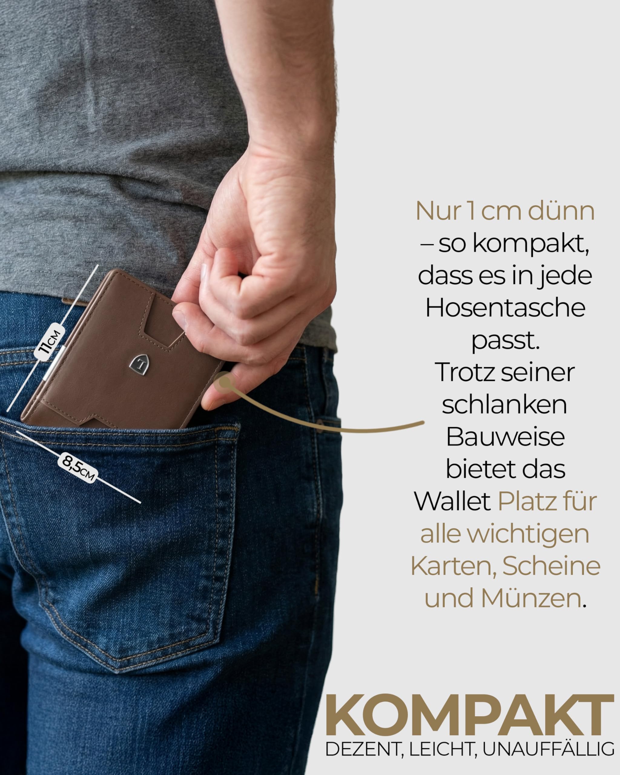 LEDERHAND iSlim - Nappa Leder Geldbeutel mit Geldklammer OHNE Münzfach, 9 Kartenfach Premium Geldbörse RFID NFC - Schutz Slim - Wallet Echtleder Geschenk |(Schwarz/Schwarz)