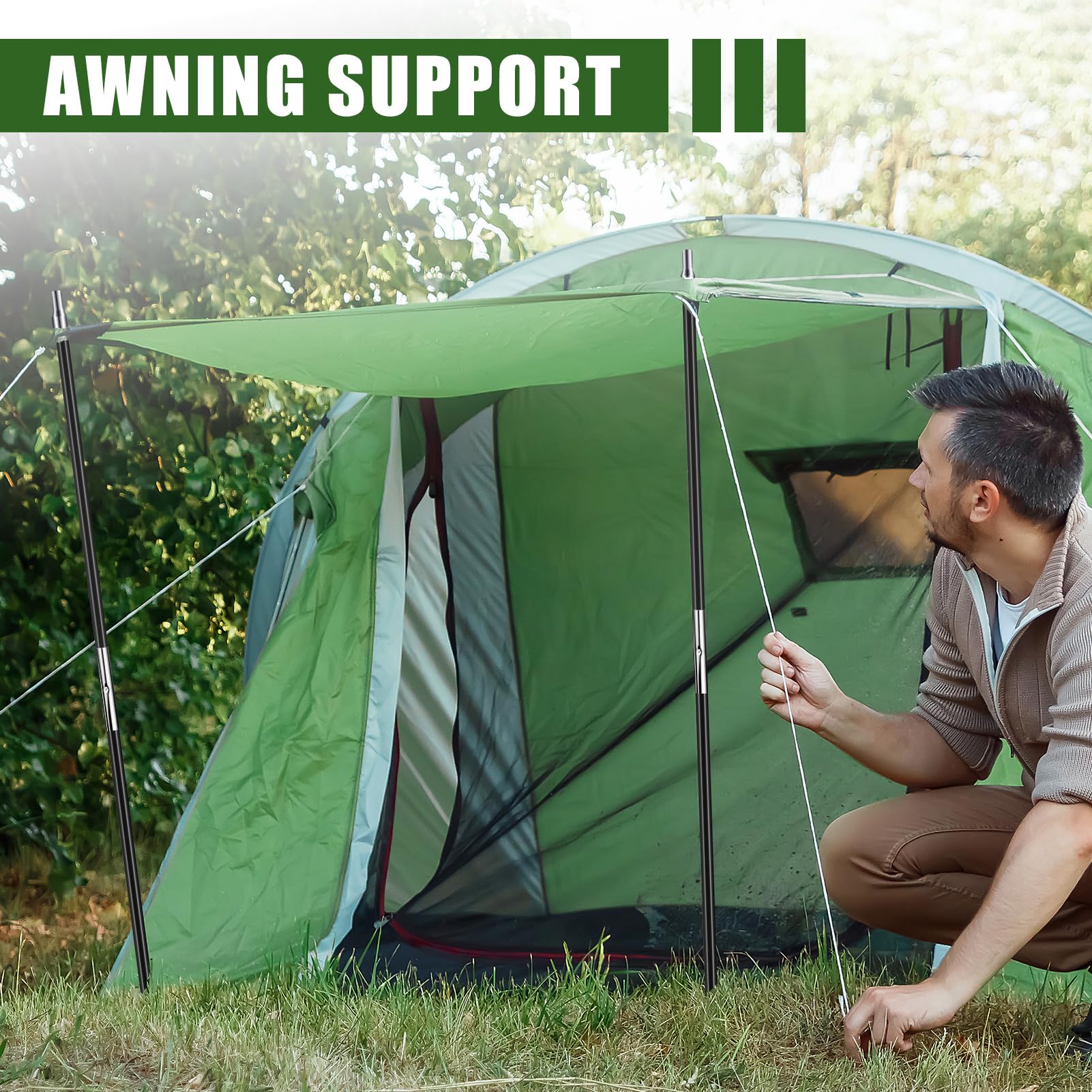 Yaocom 2 Stück 6 m Fiberglas-Zeltstangen Ersatz vormontierte schwarze Zeltstangen Camping Rutenteile für Wandern Outdoor Camping Rucksackreisen