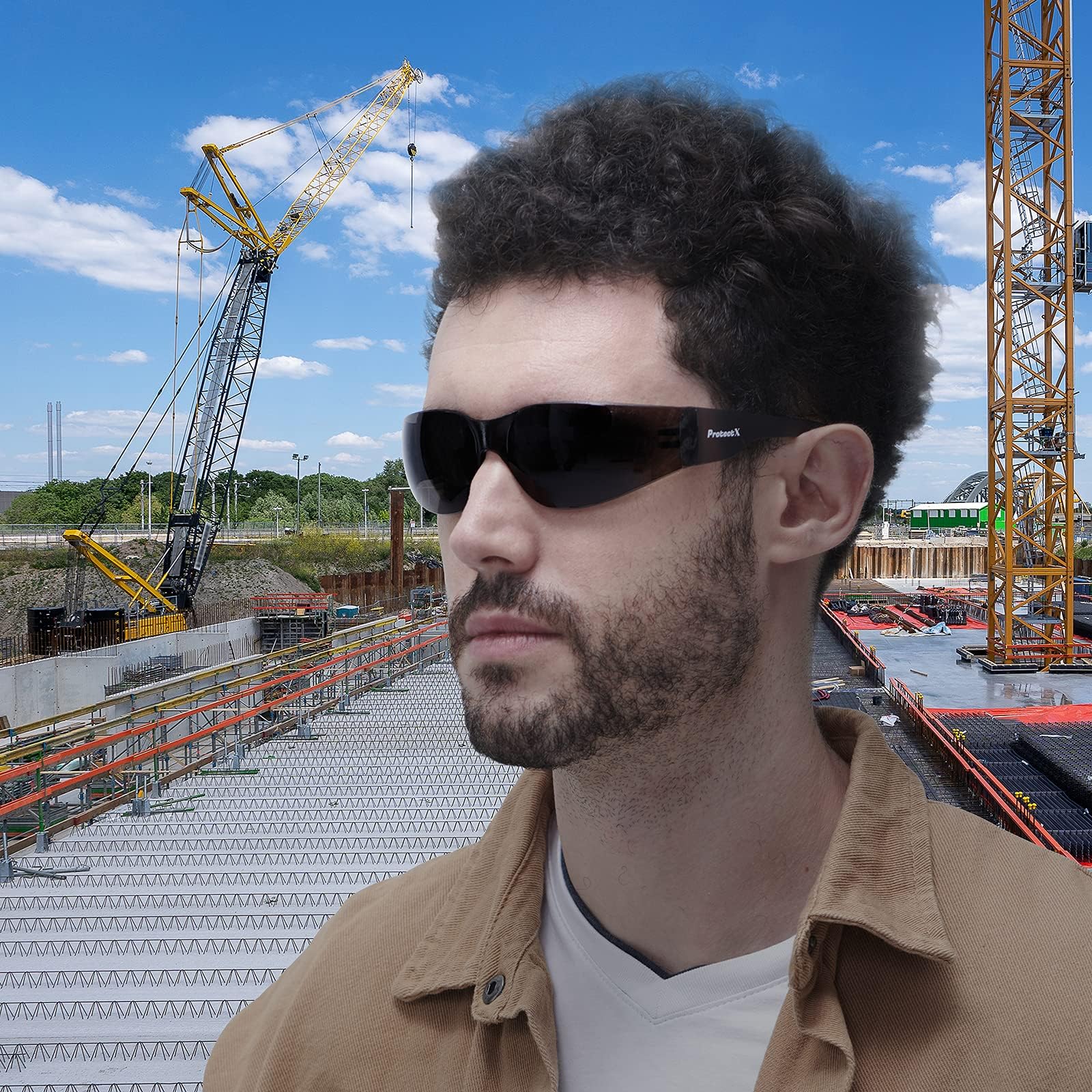 ProtectX Occhiali di sicurezza in policarbonato, resistenti agli urti, lenti anti appannamento, protezione UV ANSI Z87.1, confezione da 12 (grigio)
