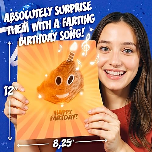 Miniatura 2 de Tarjeta de cumpleaños desplegable de peluche pedos, reproduce una versión divertida de música de feliz cumpleaños, se ilumina en sintonía, tarjeta