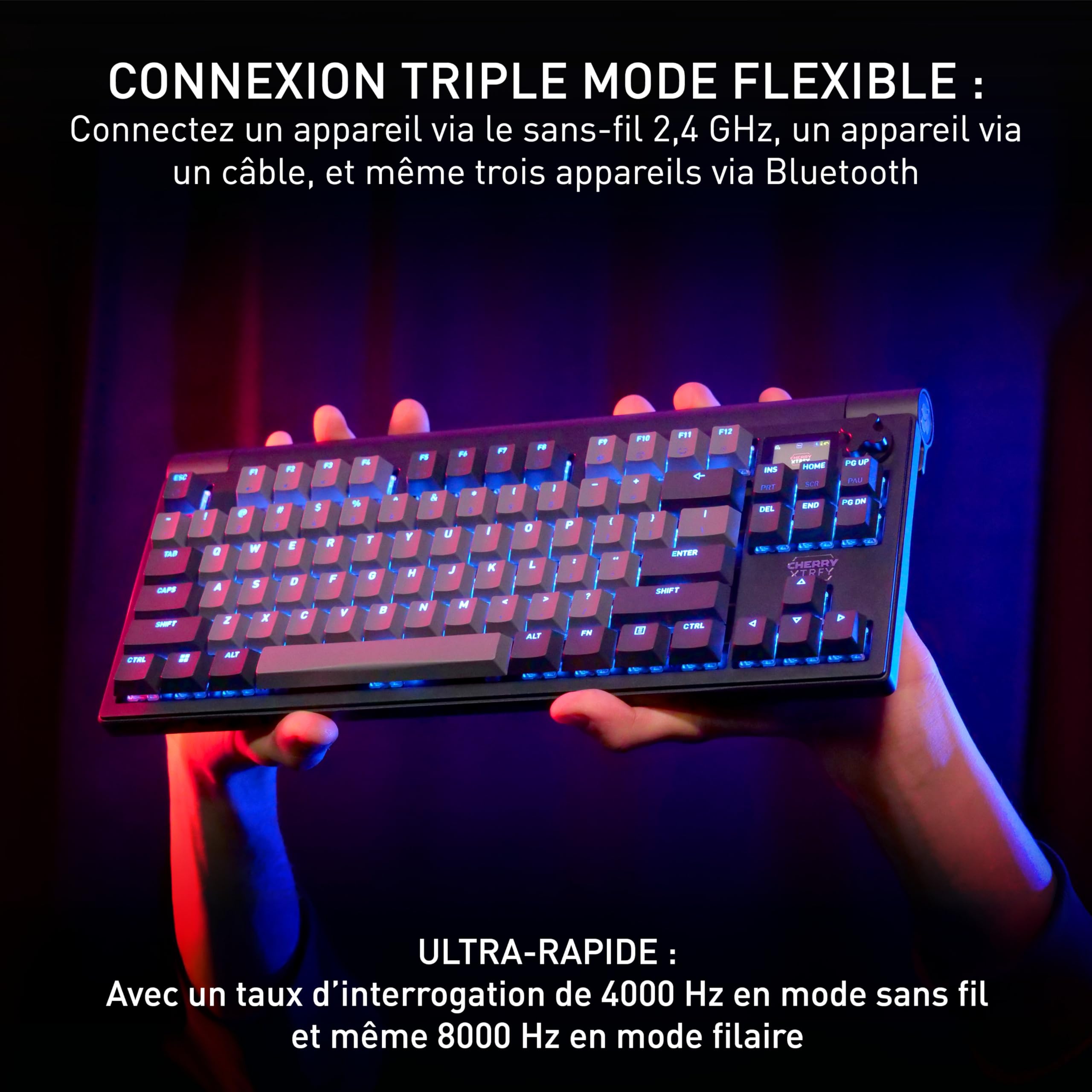 CHERRY XTRFY MX 8.3 TKL Wireless, Clavier de Jeu Mécanique sans Pavé Numérique, Disposition Française (AZERTY), Switches MX2A Red Hot Swappable, Starfall Grey