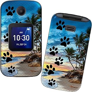 RWUTYTIUL for Alcatel Go Flip 4 / TCL Flip Pro Phone Case with Tempered Glass Screen Protector, Dual Layer Anti-Scratch Shockproof Protective Slim Grid Texture Case for Women Man, Beach