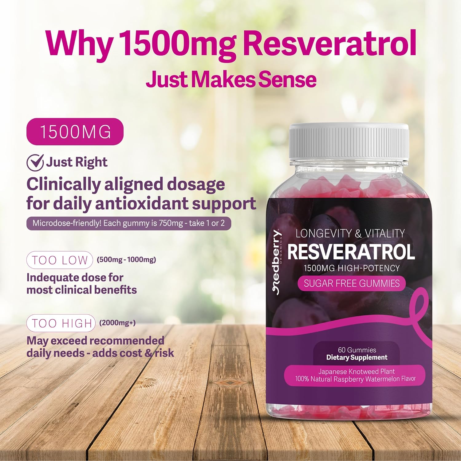 Resveratrol Supplement 1500mg Gummies | 98% Pure Japanese Knotweed | Resveratrol Organic Ingredients, Sugar-Free, Gluten Free | Daily Longevity & Healthy Aging Supplement - Image 6