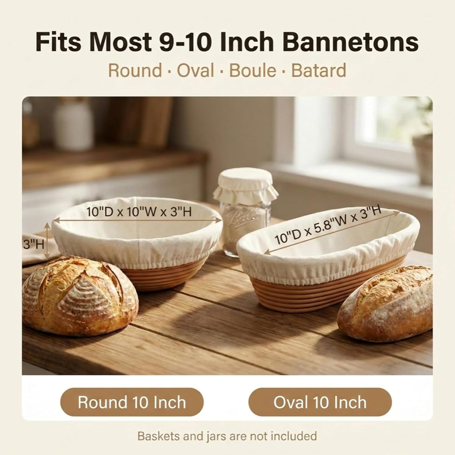 16-Piece Sourdough Set, Round & Oval Basket Liners & Jar Covers