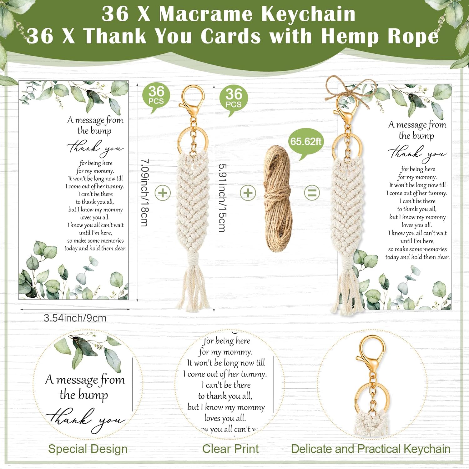 24 Sets Boho Baby Shower Favors for Guests Bohemian Macrame Keychains Bulk Crochet Tassel Key Rings with Thank You Cards for Girls Boys Baby Shower Gifts Birthday Party Favors (Boho) - Image 2