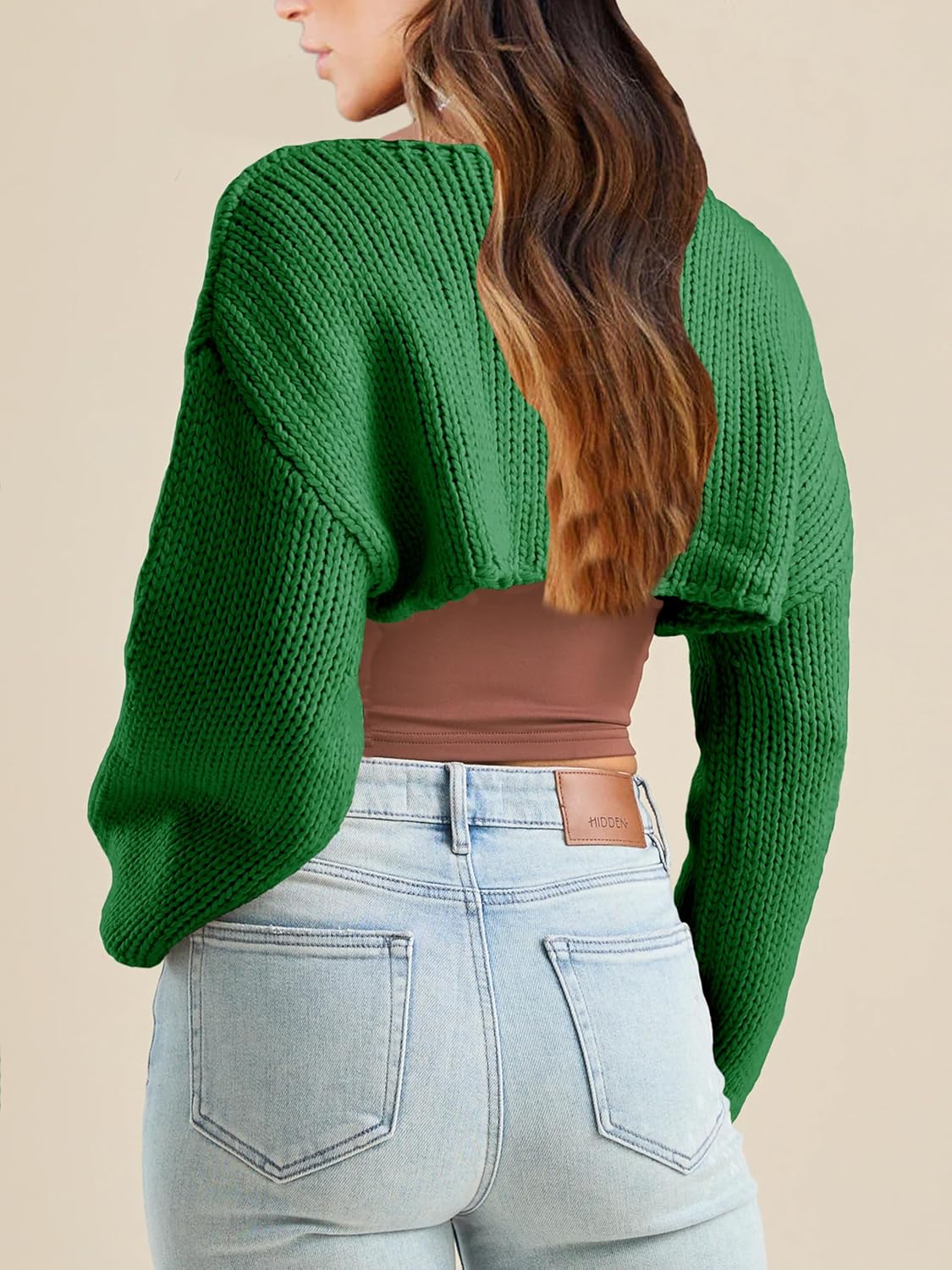 Women's Bolero Knit Shrug Cropped Sweaters Casual Long Sleeve Crop Tops Loose Pullovers - Image 2