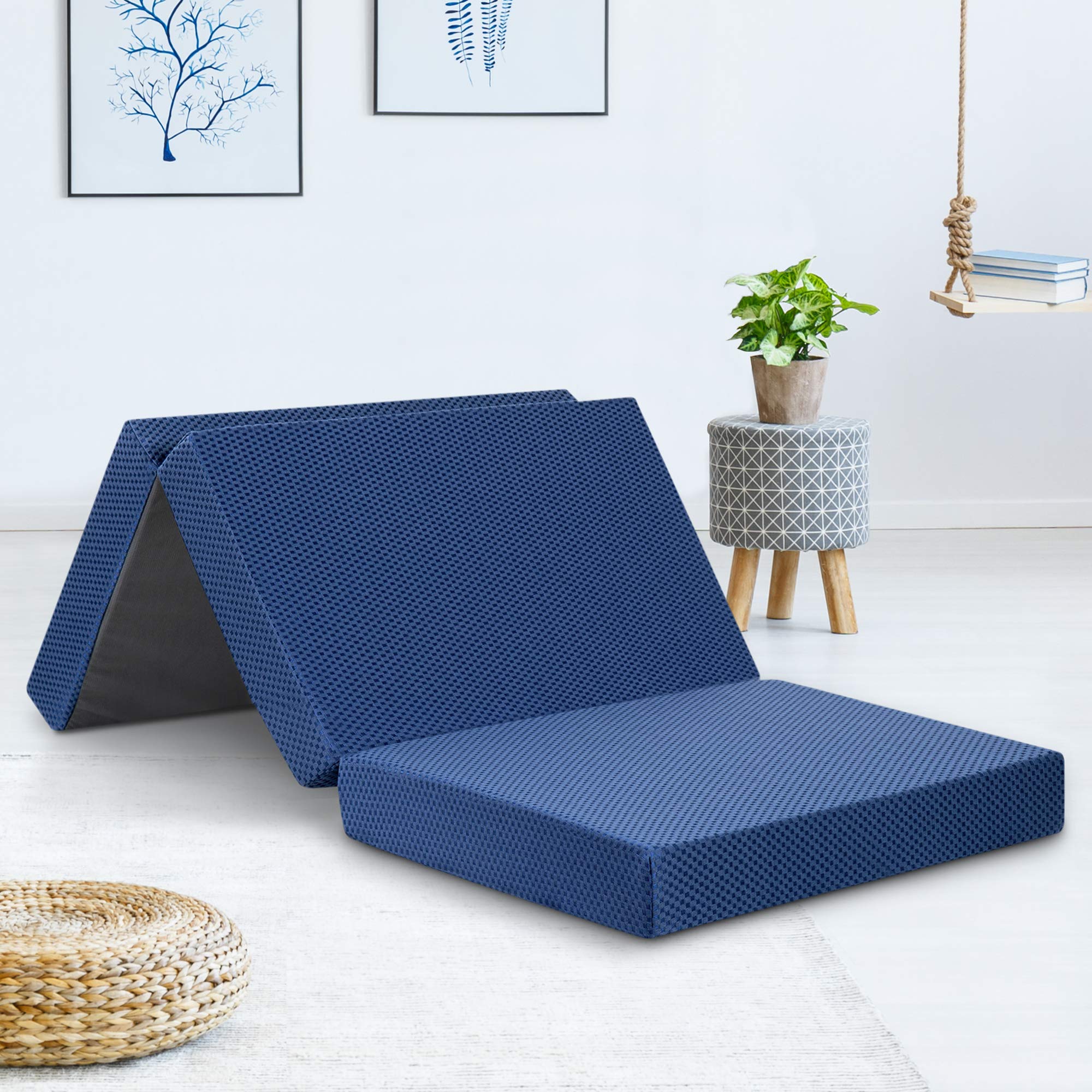Photo 1 of **SEE NOTES** 4 inch Tri-Folding Memory Foam Topper, Blue (Blue), Twin 