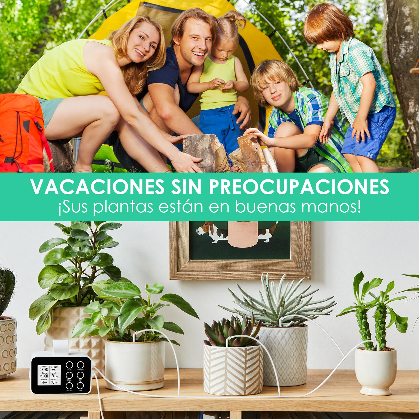 ZWOOS Riego Automático, Sistema De Riego Automático con Temporizador, 20 Goteros & Manguera 15M, Batería 2000mAh, USB-C, Kit De Riego Por Goteo para Huerto Elevado, Invernadero & Plantas