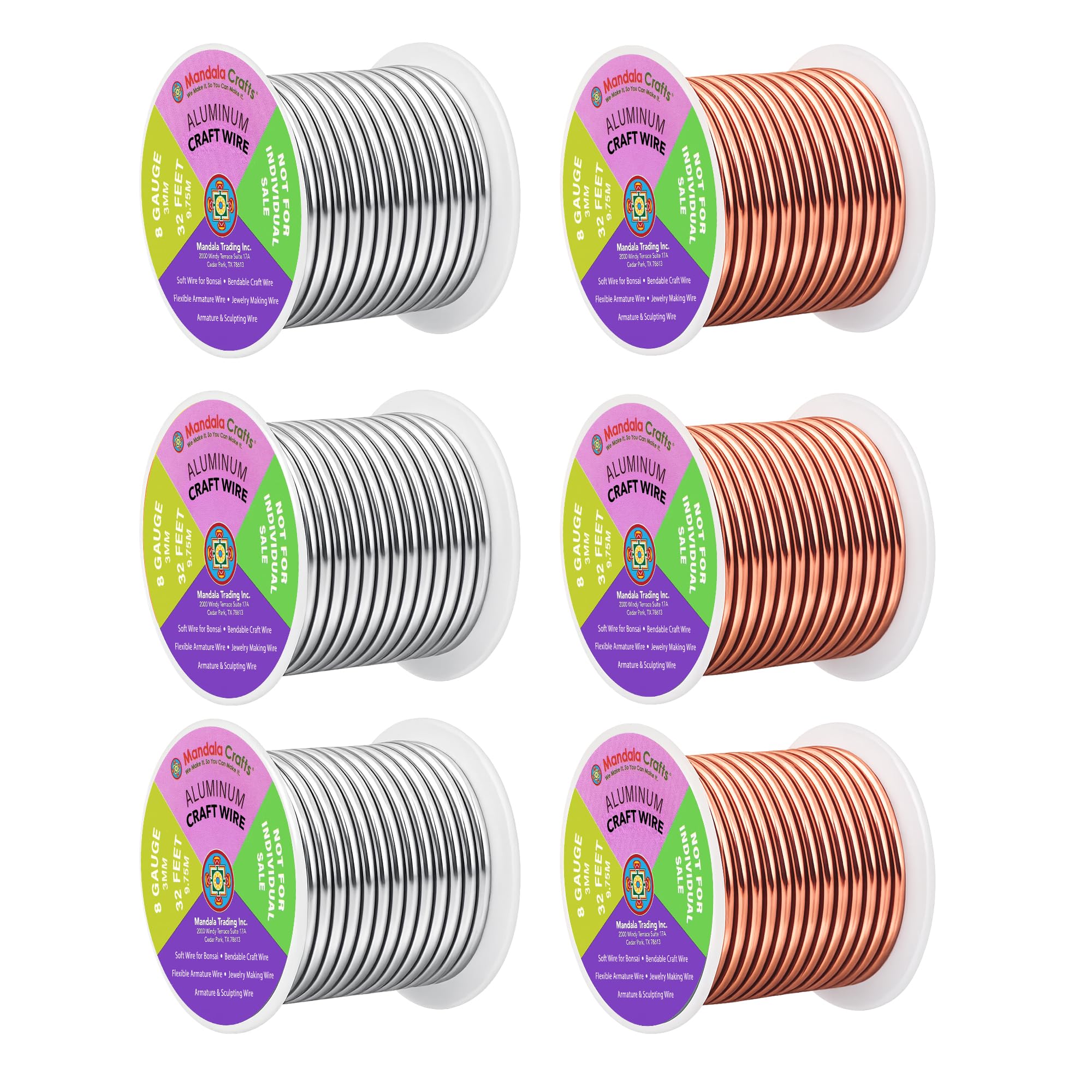 Mandala Crafts 8 GA Copper Silver Tone Combo Anodized Aluminum Craft Wire