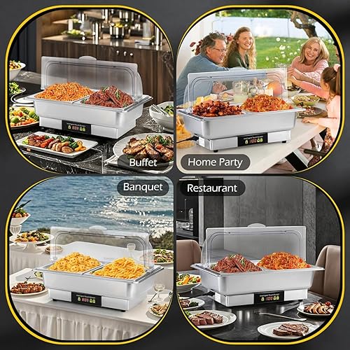 Miniatura 7 de Dyna-Living Platos eléctricos para bufé, servidores y calentadores de alimentos de 9.5 cuartos de galón, calentador de alimentos de acero inoxidable
