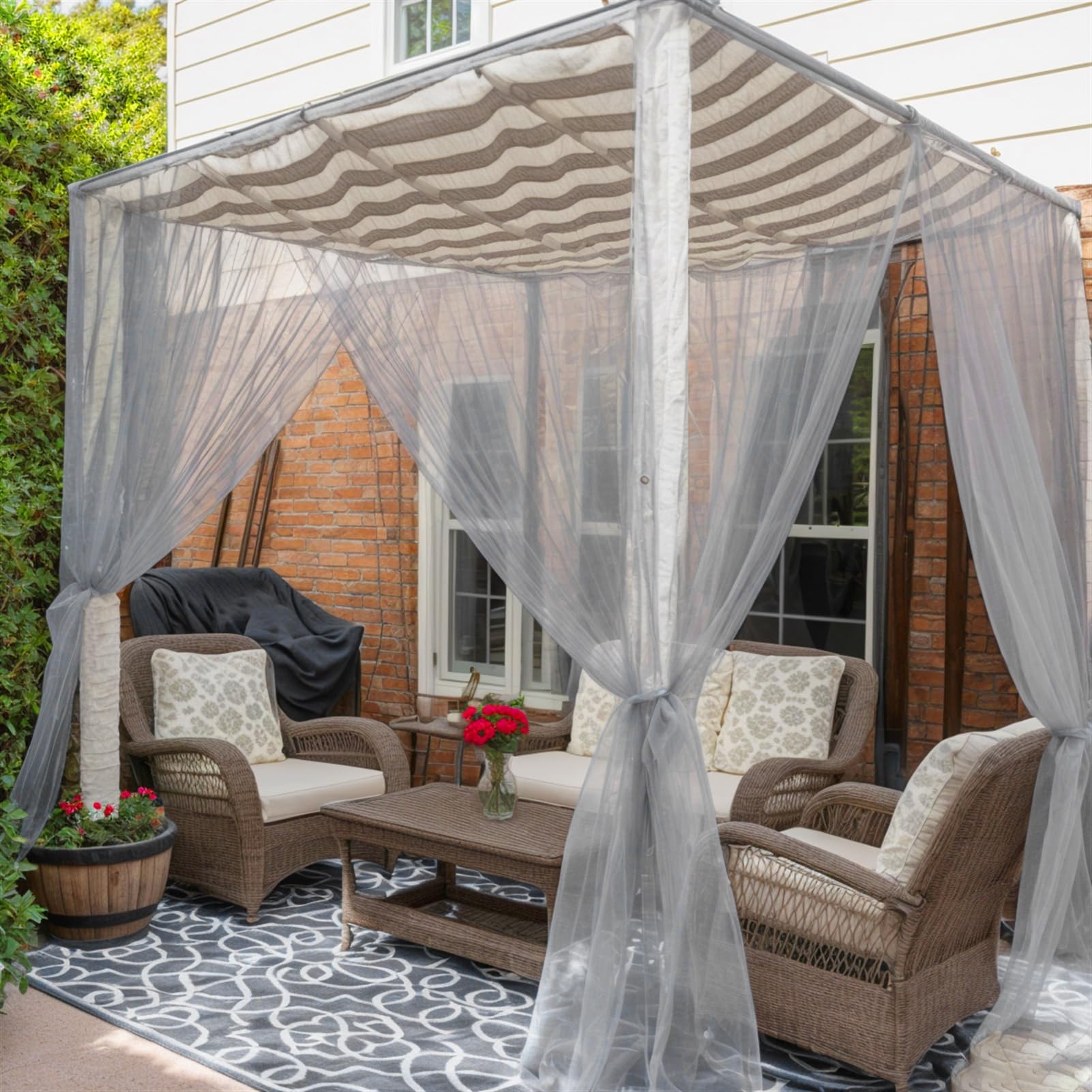 SK Studio Grey Outdoor Sheer Curtains for Patio Waterproof 1 Panel Sheer Curtains Privacy Screen Mesh Net Outside Curtains Rod Pocket for Gazebo, Porch, Pergola, 63W x 84L โ image 1