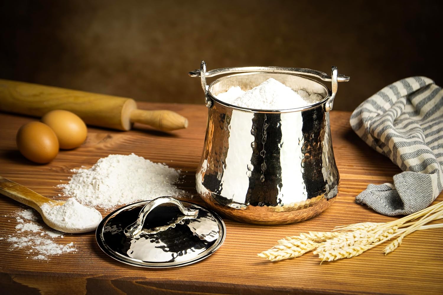 Big Size Copper Container Set | Solid Copper Kitchen Utensil | Coffee Tea Flour Food Safe Storage Box | Vintage Copper Jar (Silver, 4000 Millilitres)