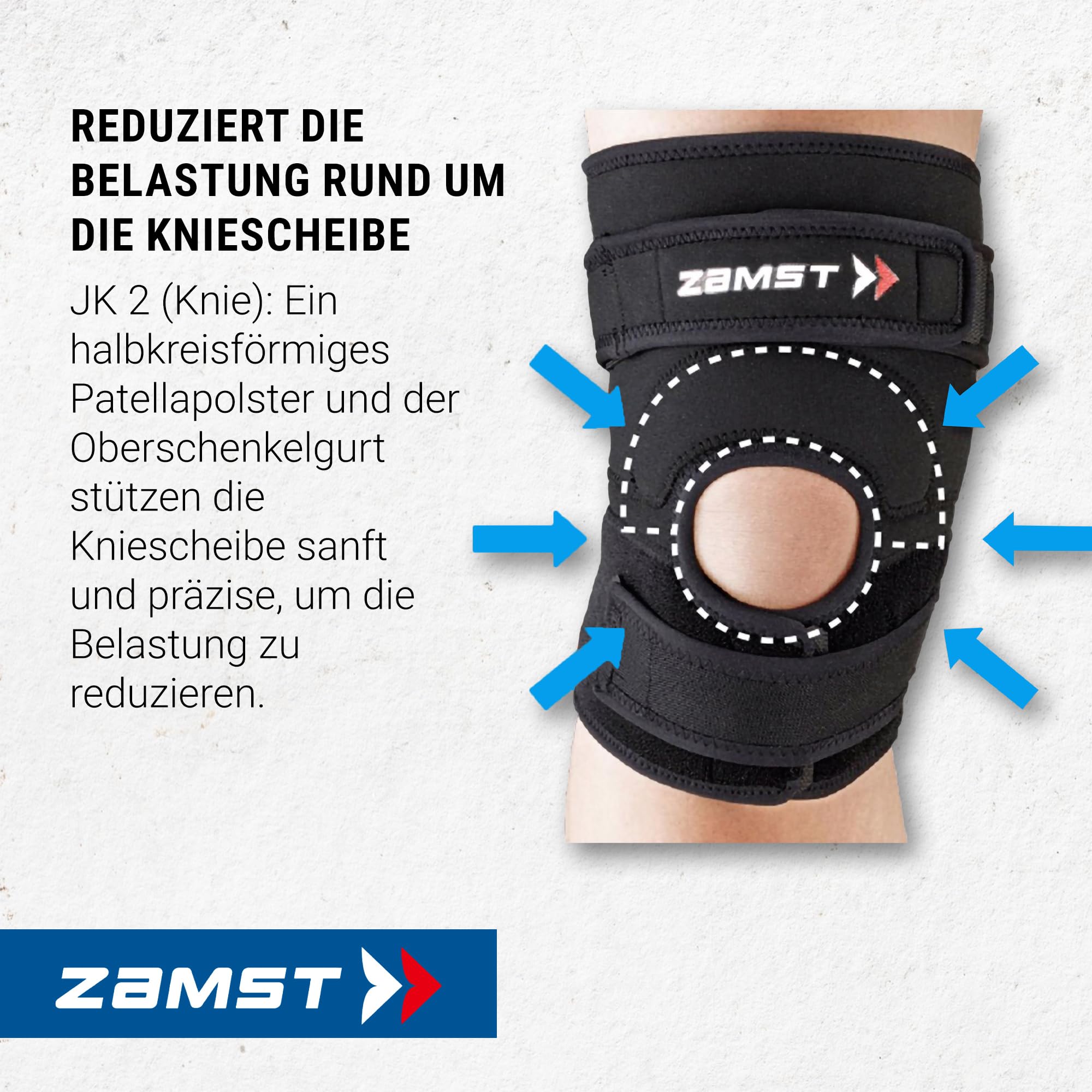 Zamst JK-2 Kniebandage - Optimierte Patellasehnenbandage - Kompressions-Bandage Knie - Ideal für Basketball, Volleyball, Fußball und Sprungsportarten (L)