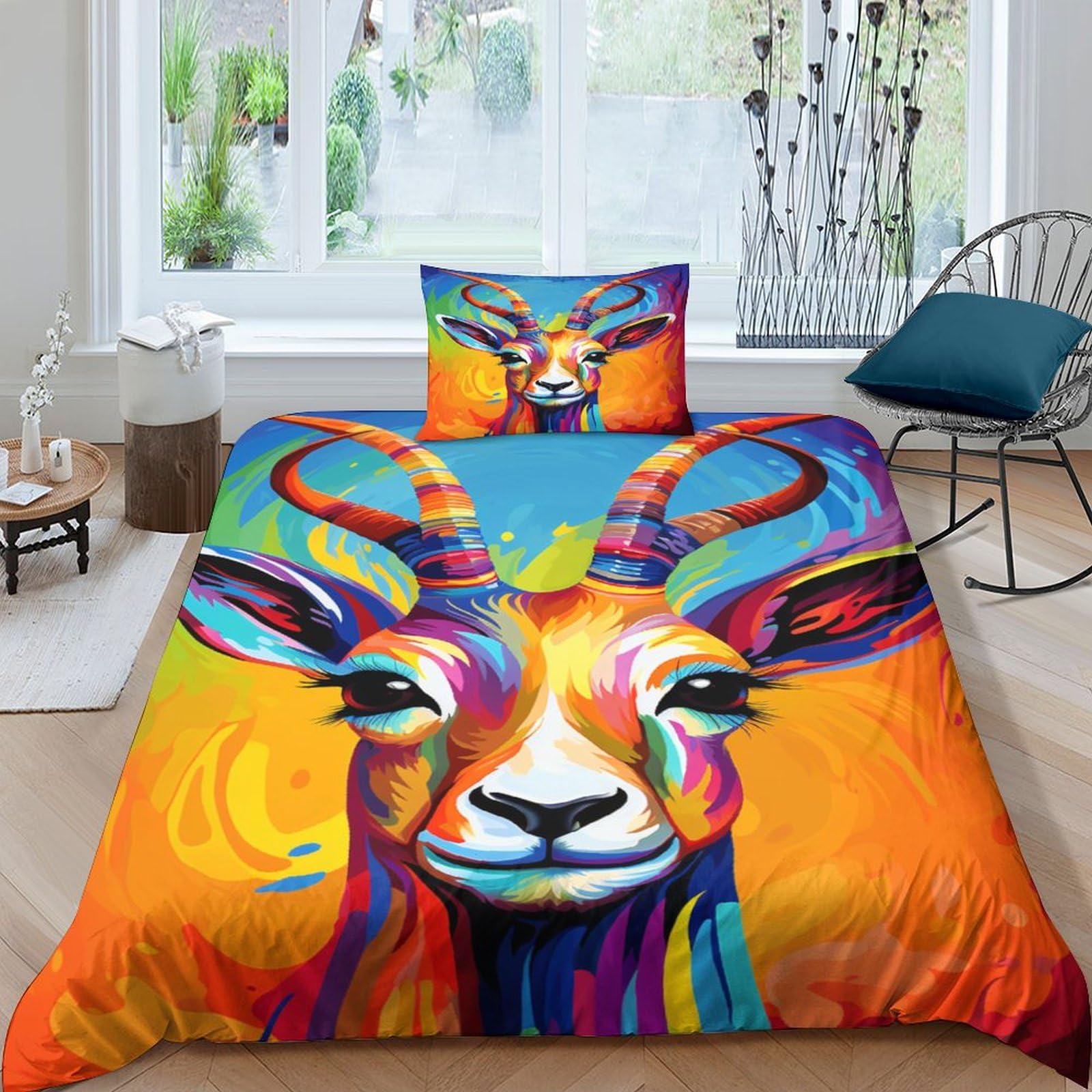Housse de couette cerf 3D en microfibre 135x200cm pour lit simple avec taies d'oreiller