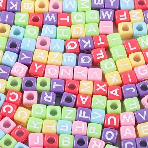 1000 cuentas de letras acrílicas en forma de cubo de 0.236 x 0.236 pulgadas, cuentas coloridas del alfabeto A-Z para hacer pulseras, collares, joyas