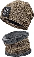Vista 17 de FZ FANTASTIC ZONE Conjunto de gorro de invierno para hombre y mujer, bufanda de punto cálido, forro polar grueso, gorro de calavera, calentador