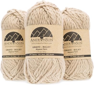 3 Small Gorgeous Skeins Alpaca Yarn Blend Umayo [165 Yards Total] Beige, #5 Bulky