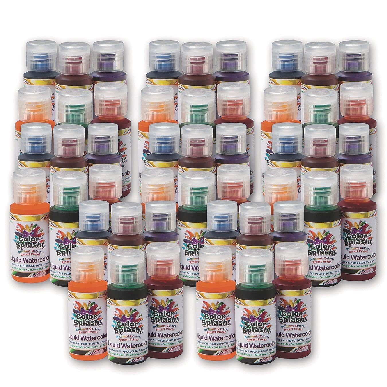 S&S Worldwide Color Splash! Liquid Watercolor Paint, 8 each of 6 Vivid Colors, 1-oz Drip-Dispense Bottles, For All Watercolor Painting, For Groups, Use to Tint Slime, Clay, Glue, Non-Toxic. Pack of 48