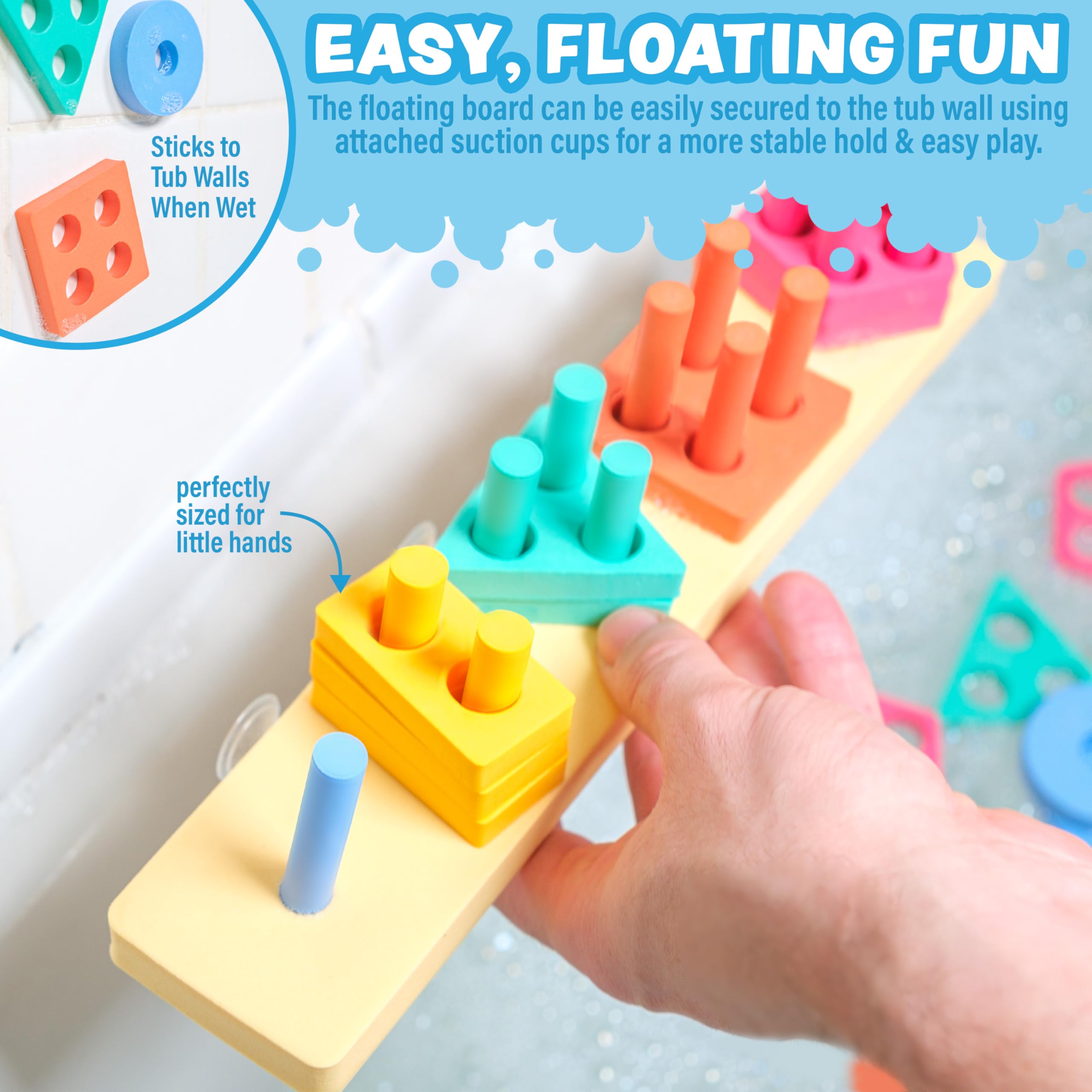 Splash, Stack & Sort - Juguete de baño para niños pequeños | 20 piezas de espuma | Clasificación de colores y apilamiento de formas Juguetes de baño para niños | Flotadores y se adhiere a 4