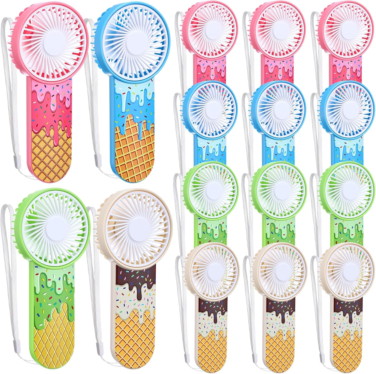 VIHOSE 12 Pcs Mini Handheld Fans Bulk Summer Ice Cream Drip Electric Portable Battery Operated Hand Held Fans with Lanyard for Team Gift Outdoor Sport Party Favors Battery Not Include