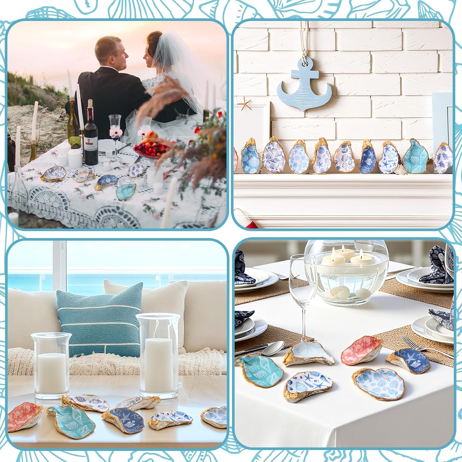 ForraFun 12 Set Oyster Shells Bulk for Crafts DIY -4''-5'' Ocean Pattern DIY Natural Oyster Shell Craft Kits with Decoupage Paper Napkin Paint Strips Brushes for Painting Beach Themes Wedding