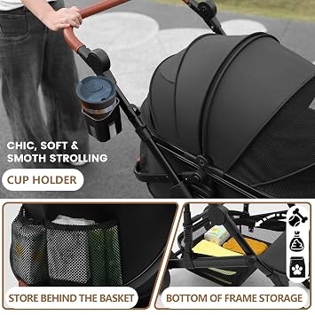 Bicystar Dog Stroller with Detachable Carrier, Rubber Wheels, 50 lbs, Black | 3-in-1 stroller and car seat, real solid rubber wheels, fits 2 small or 1 medium pet, foldable frame