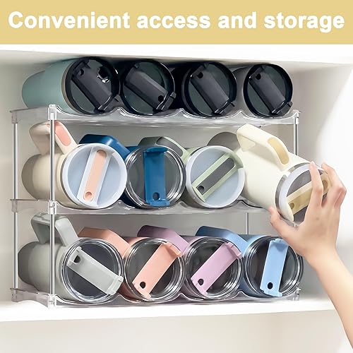 Miniatura 7 de Organizador apilable de botellas de agua para gabinete, organizador de vasos de acrílico, estante de almacenamiento para Stanley de 40 onzas,