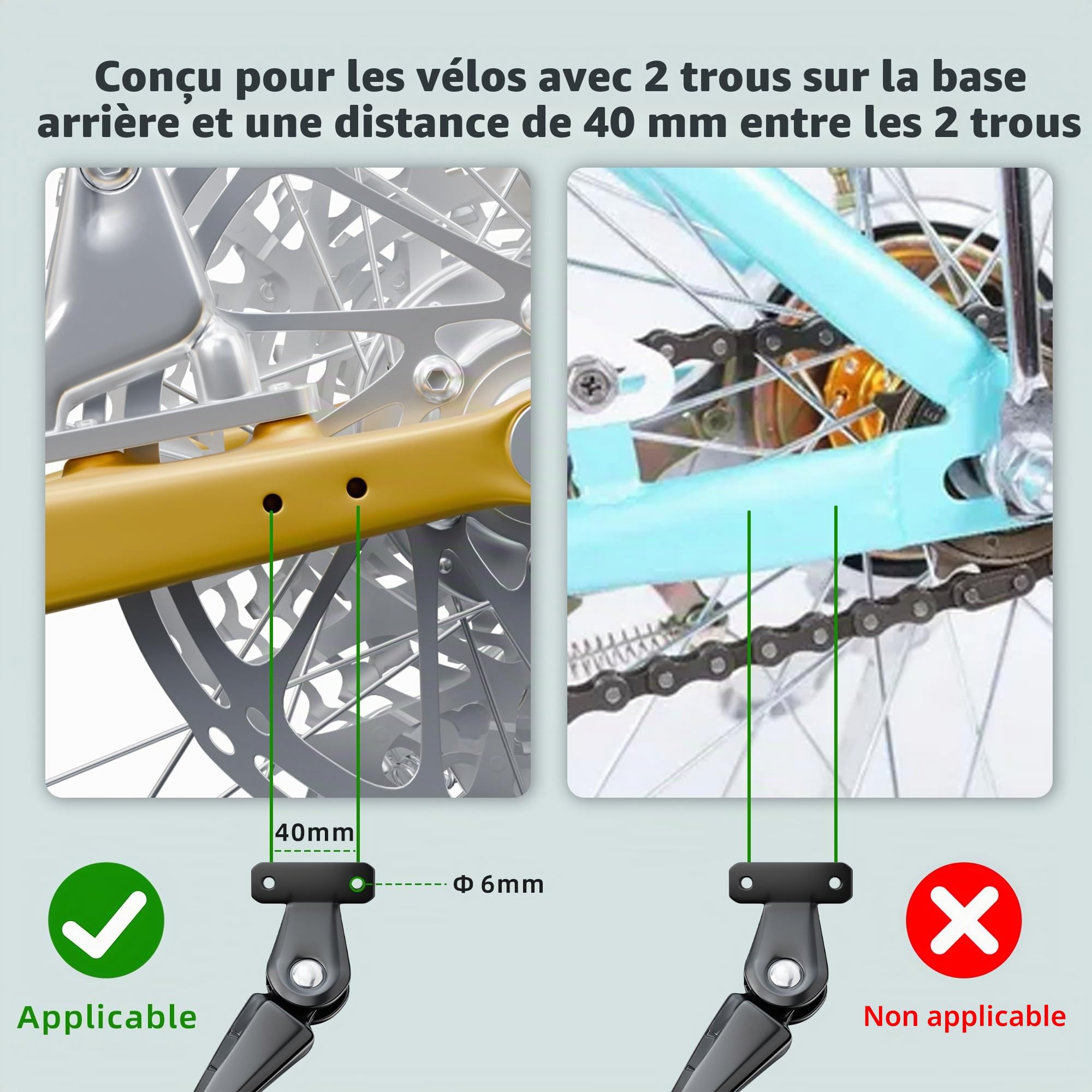 Béquille de vélo 26 à 29 Pouces, Espacement des Trous 40 mm/Universel Réglable VéloKickstand, Convient pour vélo, VTT, vélo de Route