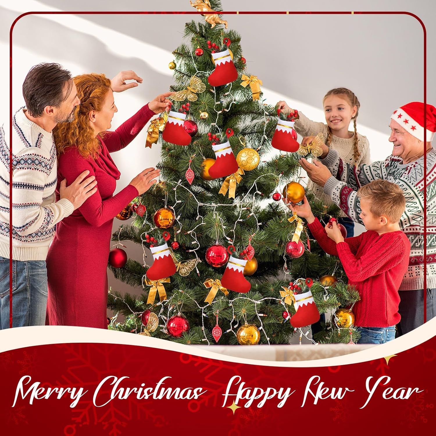 Ceenna 48 Pcs 5 Inch Mini Christmas Stockings Bulk Red Felt Christmas Stockings Christmas Tree Hanging Ornaments for Family Christmas Holiday Decorations DIY Craft Christmas Kids Stocking Bags