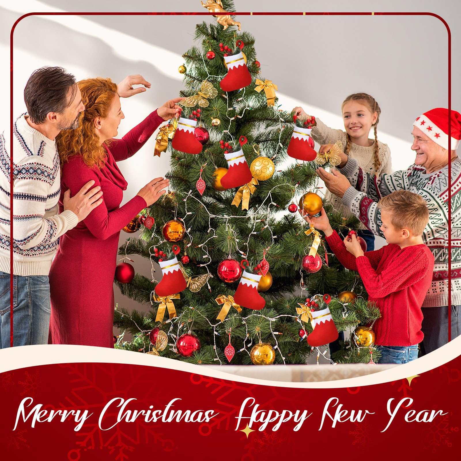Ceenna 48 Stück 12,7 cm Mini-Weihnachtsstrümpfe Bulk Red Filz Weihnachtsstrümpfe Weihnachtsbaum Hängende Ornamente für Familie Weihnachten Urlaub Dekorationen DIY Handwerk Weihnachten Kinder