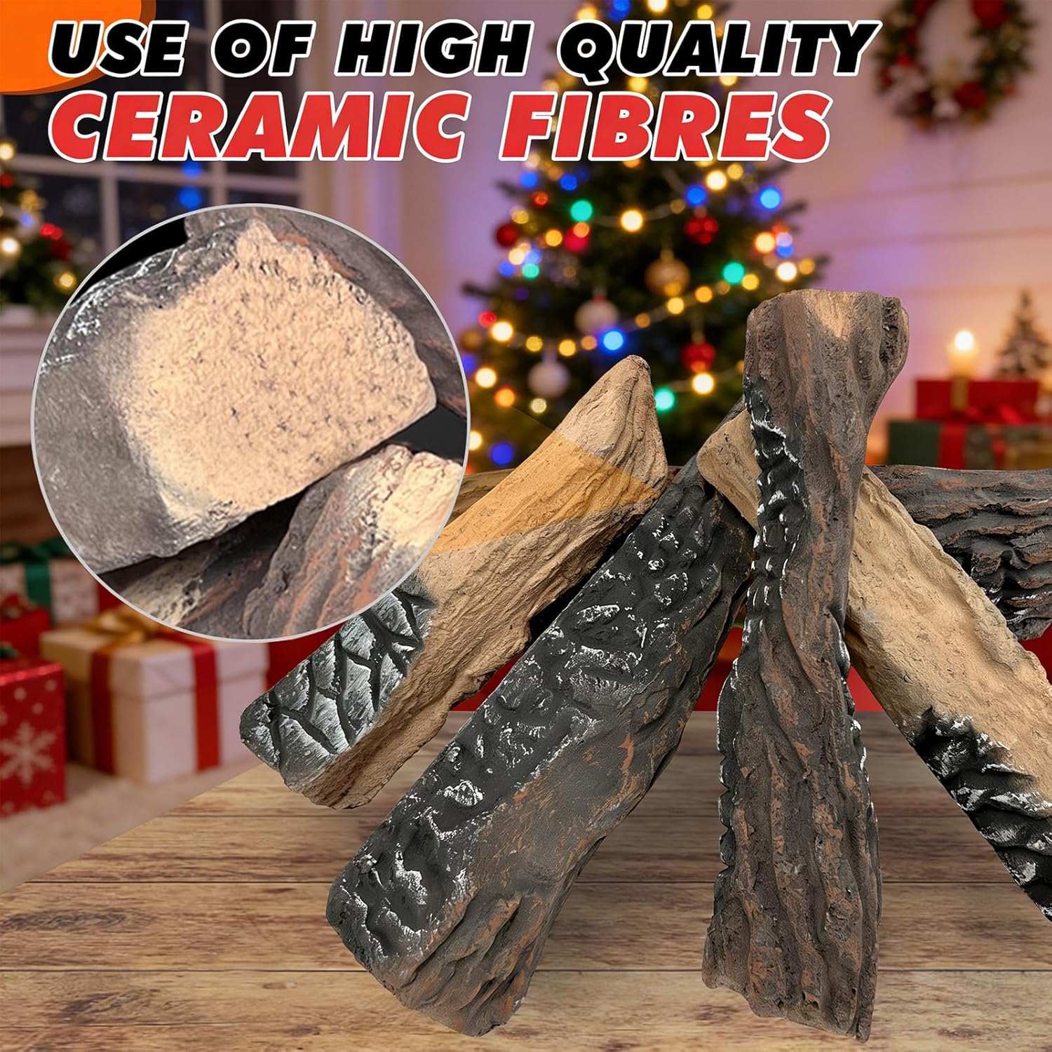 5 Pcs Gas Fireplace Ceramic Logs, Simulated Firewood, Ventilation, Decoration, Suitable for Indoor Fireplaces, Outdoor Fire Pits