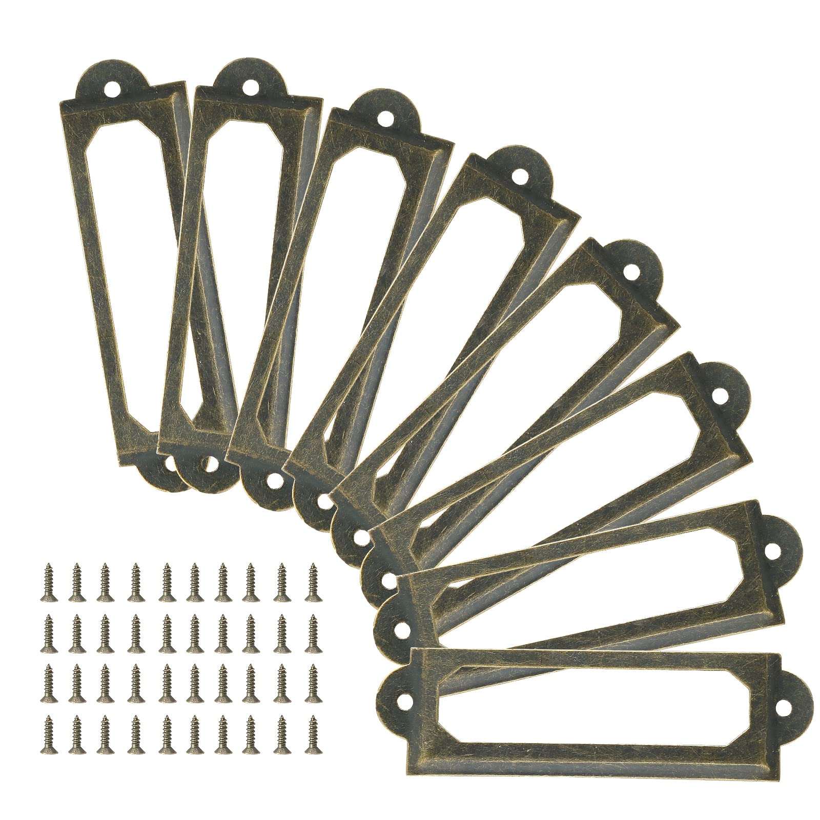 Piutouyar 40Pcs Antique Label Holder 60mm x 17mm Metal Name Card Frame for Library Drawer Tags Office Cabinet Shelves with Screws (Bronze)