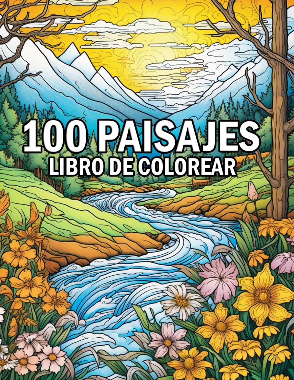 100 Paisajes Libro de colorear para Adultos: Más de 100 páginas para colorear con playas tropicales, montañas, hermosas ciudades, paisajes rurales y mucho más | Idea de regalo.