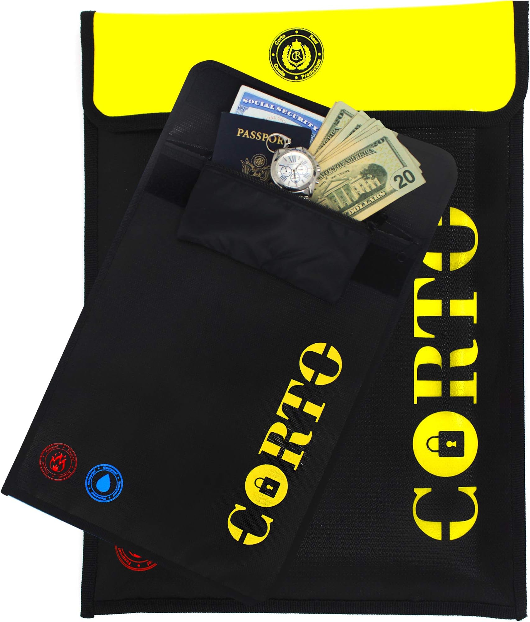 PREMIUM Fireproof Document Bag 15"x11" with 7''x4'' inside pocket w/zipper- Waterproof Money Envelope –Money, Jewelry & File Holder – Fireproof Valuables Bag w/waterproof zipper (1 Large)