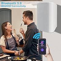 Vista 2 de Herdio Altavoces Bluetooth para exteriores de 6.5 pulgadas impermeables con graves potentes, altavoces de montaje en pared con cable resistentes a