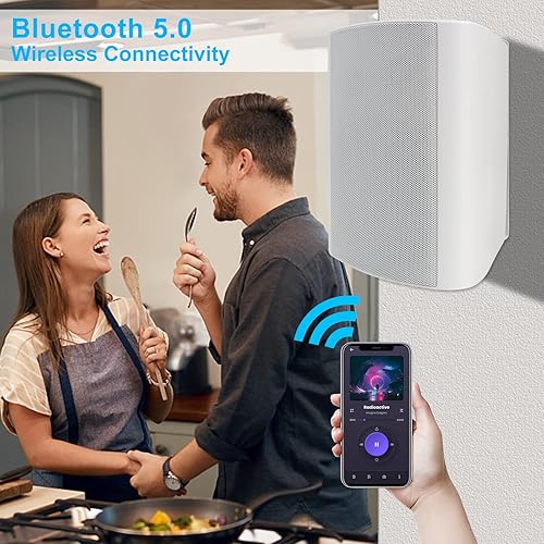 Miniatura 2 de Herdio Altavoces Bluetooth de 6.5 pulgadas para interiores y exteriores, impermeables, con graves potentes, altavoces de montaje en pared con cable,