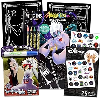 Classic Disney Disney Villains Coloring and Activity Book Set for Toddlers, Kids ~ Villains Bright Ideas Coloring Book and Imagine Ink with Stickers for Girls (Disney Villains Party Favors Bundle)