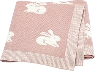 Hadetoto Baby Blanket for Newborn 100% Cotton Soft Knitted Blankets Baby Essentials for Newborn 90 x 70cm Bunny - Pink