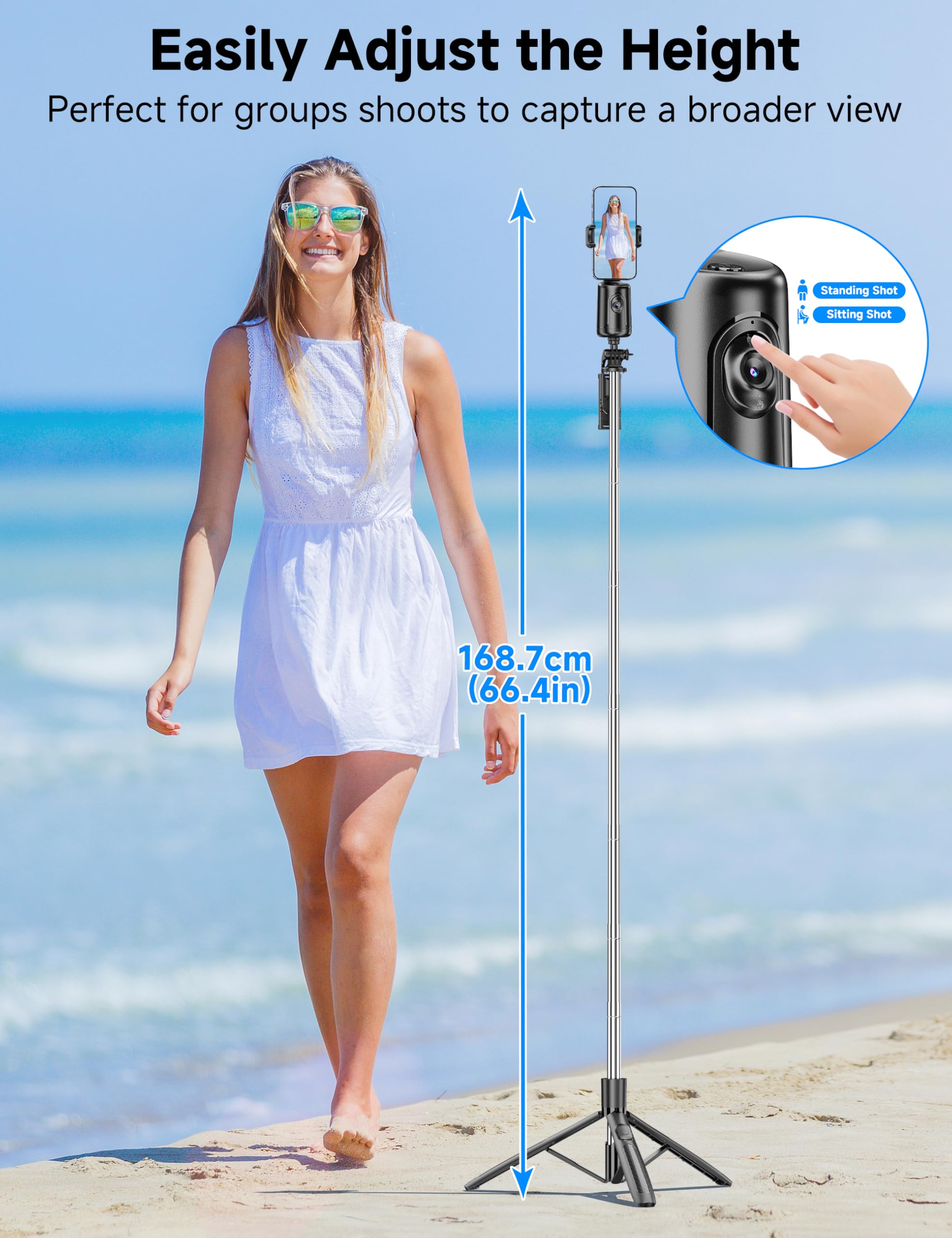 Trépied de suivi automatique du visage pour iPhone, rotation à 360 °, support de téléphone avec télécommande, support de prise de vue intelligent, perche à selfie pour enregistrement vidéo TikTok Vlog