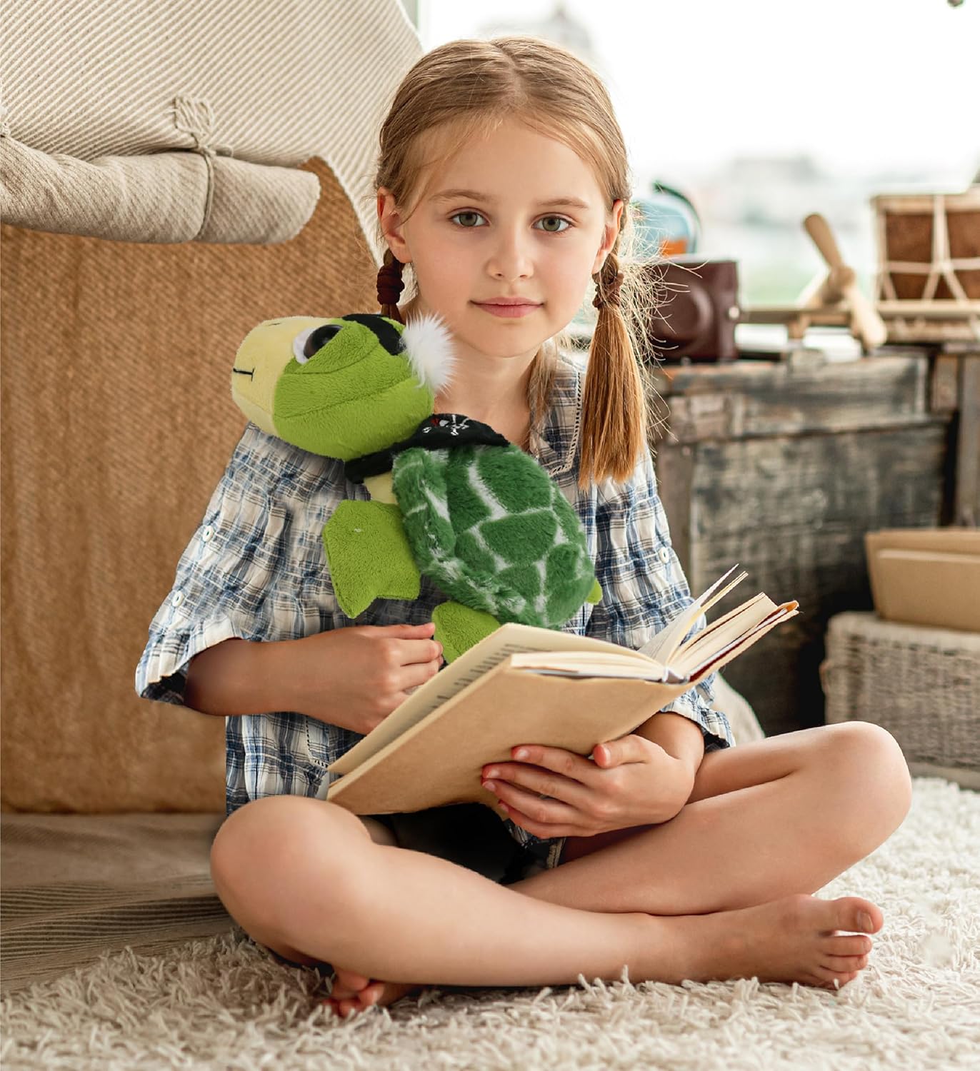 DolliBu Plush Pirate Sea Turtle Stuffed Animal - Soft Huggable Green Sea Turtle Pirate, Adorable Plush Toy, Cute Sea Life Cuddle Gift, Animal Toy for Kids and Adults - 9 Inches