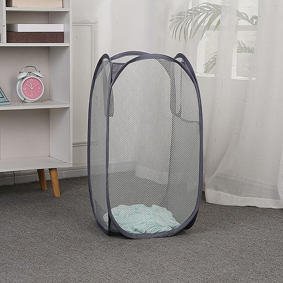 Mesh Pop-up Laundry Baskets 2 Pack Large Collapsible Laundry Hampers with Side Pocket and Durable Handles, Foldable Washing Basket Laundry Hamper for Dirty Clothes Toy Tidy Organizer Storage Bin bag